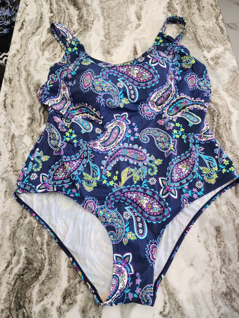 Navy Paisley One-Piece Swimsuit - Women New Without Tag